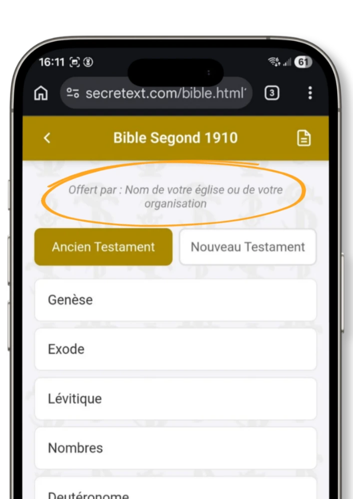 Dédicace pour offrir la Bible